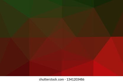 Dark Green, Red vector shining triangular template. Triangular geometric sample with gradient.  Completely new template for your business design.
