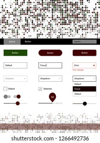 Dark Green, Red vector style guide with circles. Simple Material Design Kit with colorful dots in header. This template you can use for landing pages.