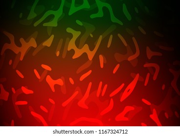 Dark Green, Red vector template with lava shapes. Shining crooked illustration in marble style. The best blurred design for your business.