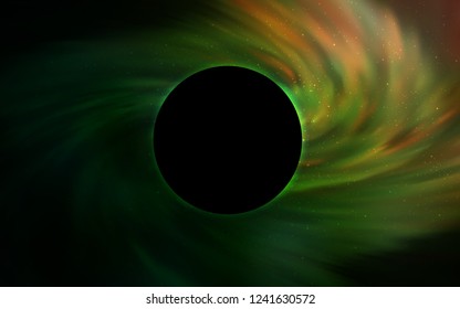 Dark Green, Red vector template with a black hole, space. Illustration with colorful milky way stars and a black hole. Backdrop for super sales on Black Friday.