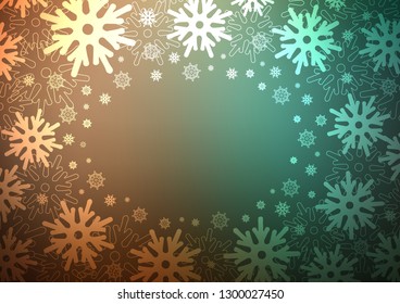 Dark Green, Red vector template with ice snowflakes. Decorative shining illustration with snow on abstract template. The pattern can be used for new year ad, booklets.