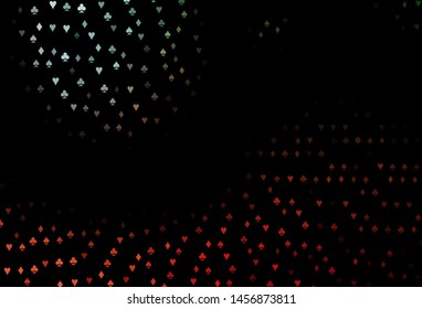 Dark Green, Red vector template with poker symbols. Illustration with set of hearts, spades, clubs, diamonds. Design for ad, poster, banner of gambling websites.