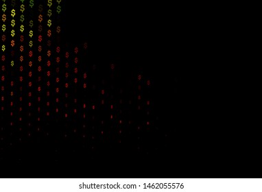 Dark Green, Red vector template with dollar, USD, usa. Shining colored illustration with dollar, USD, usa signs. The pattern can be used for financial, investment websites.