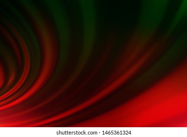 Dark Green, Red vector template with abstract lines. Shining illustration, which consist of blurred lines, circles. Textured wave pattern for backgrounds.