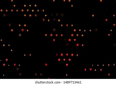 Dark Green, Red vector template with poker symbols. Illustration with set of hearts, spades, clubs, diamonds. Template for business cards of casinos.