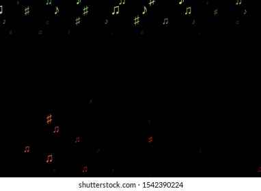 Dark Green, Red vector template with musical symbols. Isolated colorful music keys on abstract background. Pattern for festival leaflets.