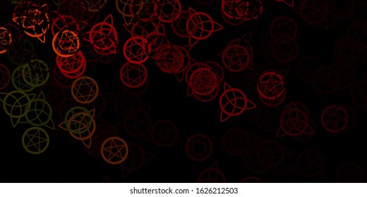 Dark Green, Red vector template with esoteric signs. Retro design in abstract style with witchcraft forms. Simple design for occult depiction.