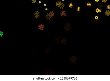 Planta vectorial roja verde oscuro con copos de nieve. Ilustración abstracta brillante con cristales de hielo. Diseño de año nuevo para su anuncio comercial.