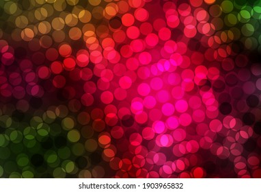 Dark Green, Red vector template with circles. Illustration with set of shining colorful abstract circles. Design for your business advert.