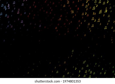Dark Green, Red vector template with musical symbols. Decorative design in abstract style with music shapes. Pattern for festival leaflets.