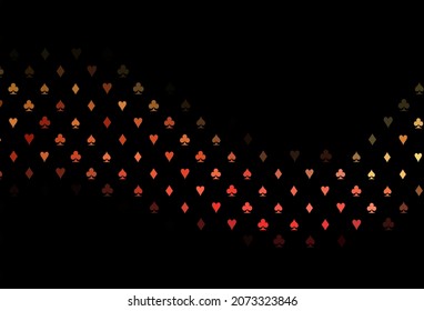 Dark green, red vector template with poker symbols. Blurred decorative design of hearts, spades, clubs, diamonds. Template for business cards of casinos.