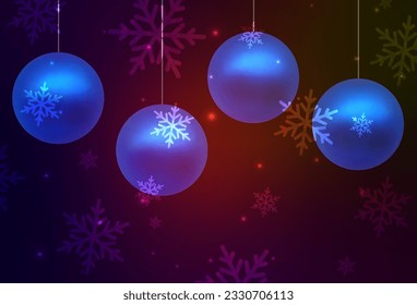 Dunkelgrüne, rote Vektorvorlage im Karneval-Stil. Illustration mit Farbverlauf-Weihnachtsbällen, Schneeflocken. Muster für Broschüren, Lehrblätter.