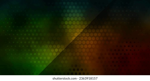 Green oscuro, plantilla vectorial roja con círculos. Resumen de discos coloridos sobre un fondo de degradado simple. Patrón de folletos, folletos.