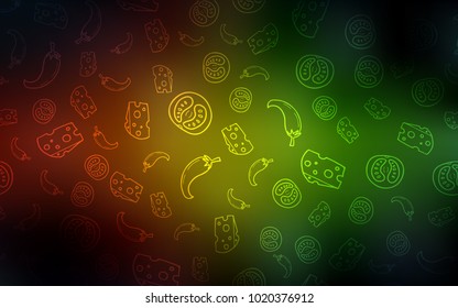 Dark Green, Red vector texture with delicious snacks. Beautiful colored illustration with food in doodle style. Doodle design for your business advert of cafes.