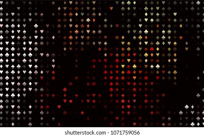 Dark Green, Red vector texture with playing cards. Glitter abstract sketch with isolated symbols of playing cards. Design for ad, poster, banner of gambling websites.