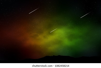 Dark Green, Red vector texture with milky way stars. Shining illustration with sky stars on abstract template. Best design for your ad, poster, banner.
