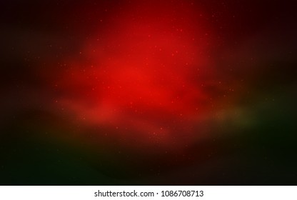 Dark Green, Red vector texture with milky way stars. Space stars on blurred abstract background with gradient. Pattern for futuristic ad, booklets.
