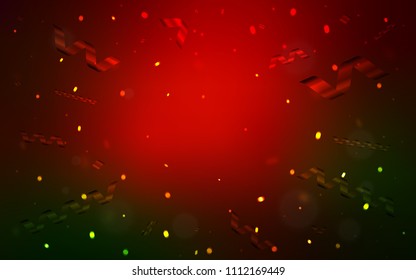 Dark Green, Red vector texture with birthday confetti. Beautiful colored illustration with ribbon in celebration style. Beautiful design for your business advert of anniversary.