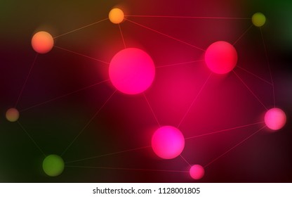 Dark Green, Red vector texture with disks, lines. Abstract illustration with colorful discs and triangles. Pattern can be used for futuristic ad, booklets.