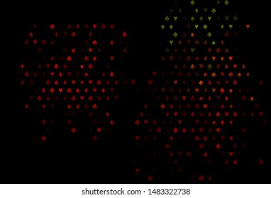 Dark Green, Red vector texture with playing cards. Colored illustration with hearts, spades, clubs, diamonds. Smart design for your business advert of casinos.