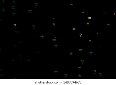 Dark Green, Red vector texture with mathematic symbols. Blurred design in simple style with collection of numerals. Best design a poster, banner of a math college.