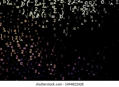 Dark Green, Red vector texture with mathematic symbols. Abstract illustration with colored algebra signs. Template for cell phone backgrounds.