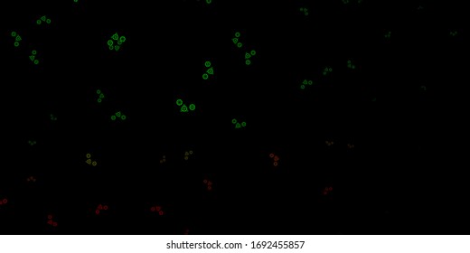 Dark Green, Red vector texture with religion symbols. Colorful vintage illustration with gradient alchemy shapes. Design for magic, spiritual events.