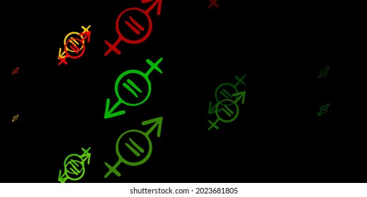 Dark Green, Red vector texture with women's rights symbols. Abstract illustration with a depiction of women's power. Design for International Women’s Day.