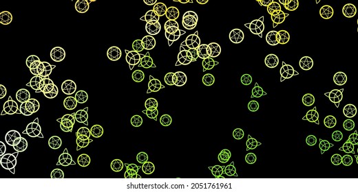 Verde oscuro, textura vectorial roja con símbolos religiosos. Diseño retro en estilo abstracto con formas de brujería. Mejor diseño de eventos de halloween.