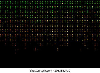 Dark Green, Red vector texture with playing cards. Blurred decorative design of hearts, spades, clubs, diamonds. Smart design for your business advert of casinos.