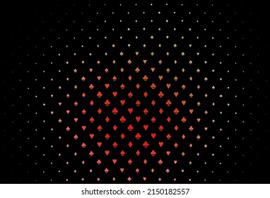 Dark green, red vector texture with playing cards. Illustration with set of hearts, spades, clubs, diamonds. Pattern for ads of parties, events in Vegas.