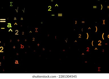 Dark Green, Red vector texture with mathematic symbols. Abstract illustration with colored algebra signs. Pattern for ads, booklets, leaflets of education.