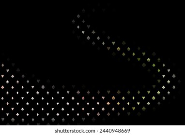 Dark green, red vector texture with playing cards. Shining illustration with hearts, spades, clubs, diamonds. Smart design for your business advert of casinos.