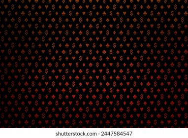 Dark green, red vector texture with playing cards. Blurred decorative design of hearts, spades, clubs, diamonds. Template for business cards of casinos.