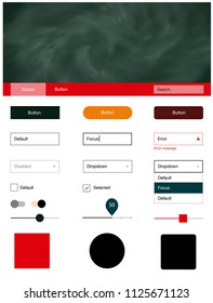 Dark Green, Red vector ui ux kit with space stars. Web ui kit with abstract gradient clouds in its header. This sample is for your landing page.