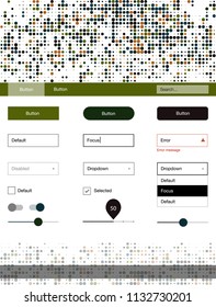 Dark Green, Red vector ui kit with dots. Web ui kit with abstract gradient circles in its header. This template you can use for landing pages.