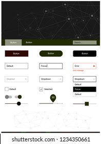Dark Green, Red vector ui kit in polygonal style with circles. Web ui kit with abstract triangles, circles in its header. Modern template for your landing page.