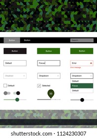 Dark Green, Red vector web ui kit with spheres. Beautiful ui ux kit with colorful dots in its header. This sample is for your website.