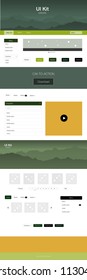 Dark Green, Red vector web ui kit with mountains. Modern Style guide with colorful gradient mountains in its header. Modern template for your landing page.