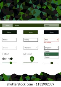 Dark Green, Red vector web ui kit in polygonal style. Modern Style guide in polygonal style with triangles. This sample is for your website.