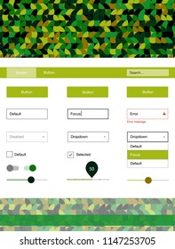 Dark Green, Red vector web ui kit with spheres. Beautiful ui ux kit with colorful dots in its header. This sample is for your website.