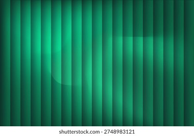 Dark green ribbed glass texture with glossy vertical waves and gradient reflections in abstract background design bg.