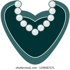 A dark green rounded vector jewelry logotype in heart shape with shiny pearls. An elegant Pearl necklace.

Hand drawn colored vector illustration.