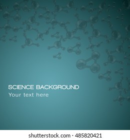 Dark green science background with molecule chains and your text flat vector illustration