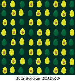 Dark green seamless background with different avocado silhouettes