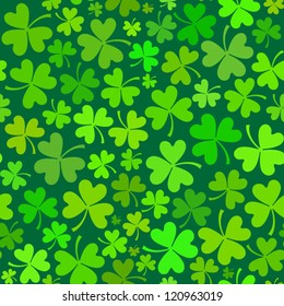 Dark green seamless clover pattern, vector background for St. Patrick's Day