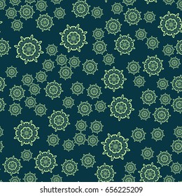 Dark Green Seamless flower mandala for print on textile, fabric, coloring books and abstract backgrounds