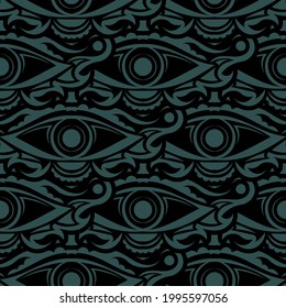 Dark green seamless pattern All seeing eye. Good for clothing, textiles, backgrounds and prints. Vector illustration.