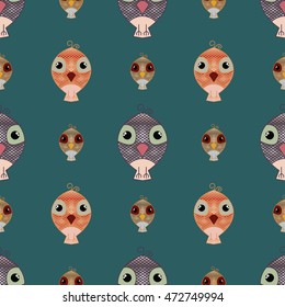 Dark green seamless pattern owl background