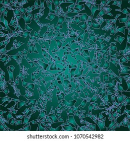 Dark green seamless texture with stylized natural shapes. Can be used for wallpapers, pattern fillings, wrapping paper, surface textures, fabrics. Vector illustration.